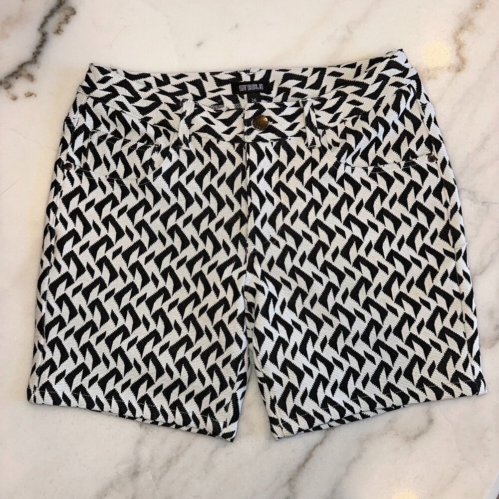 ST33LE Shorts Men's Size 26 Geometric Stretch 5-Pocket Black & White - Picture 2 of 4